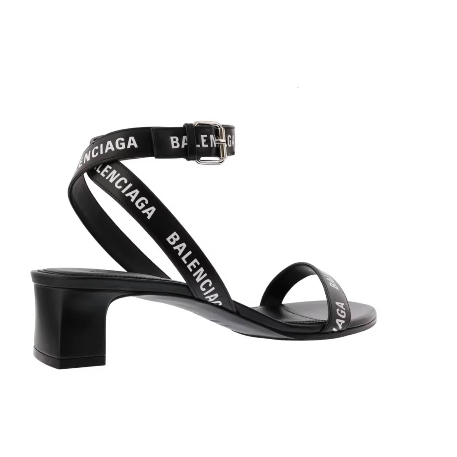 Balenciaga - Women's Allover Logo Ankle Strap Round Sandals