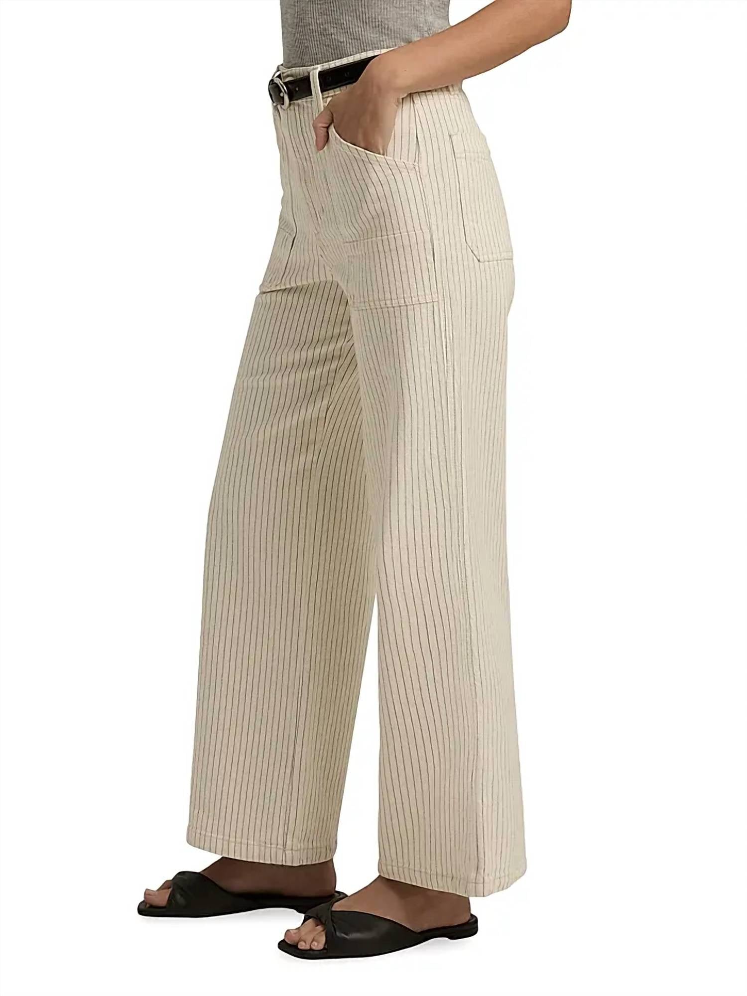 Favorite Daughter The Mischa Striped Cotton Utility Pants in newport - women's jeans - detail view