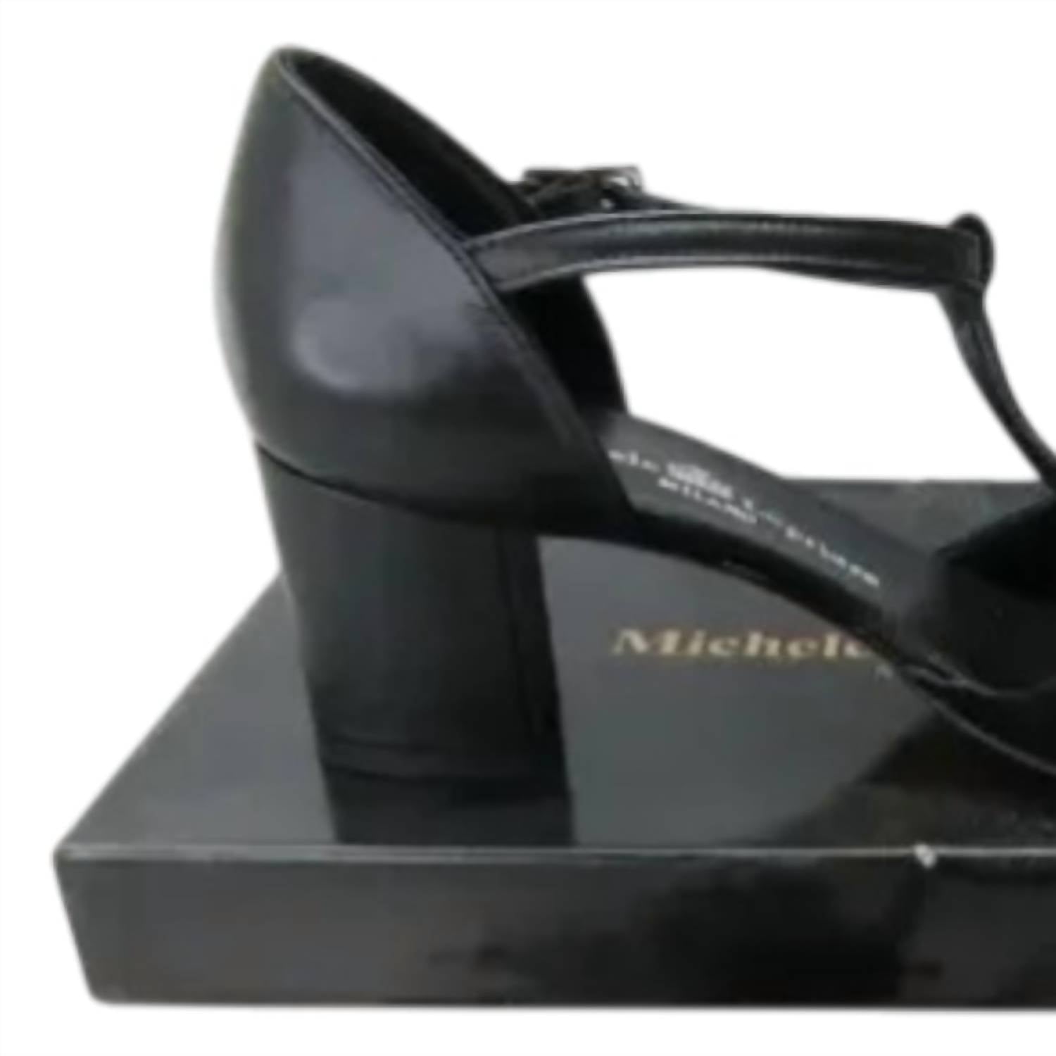 Michele Lopriore Women's Yeti Vitello Block Heel Adjustable Strap Sandals in black - women's sandal - detail view