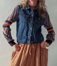 Urban Daizy - Denim Jacket With Knit Sleeves