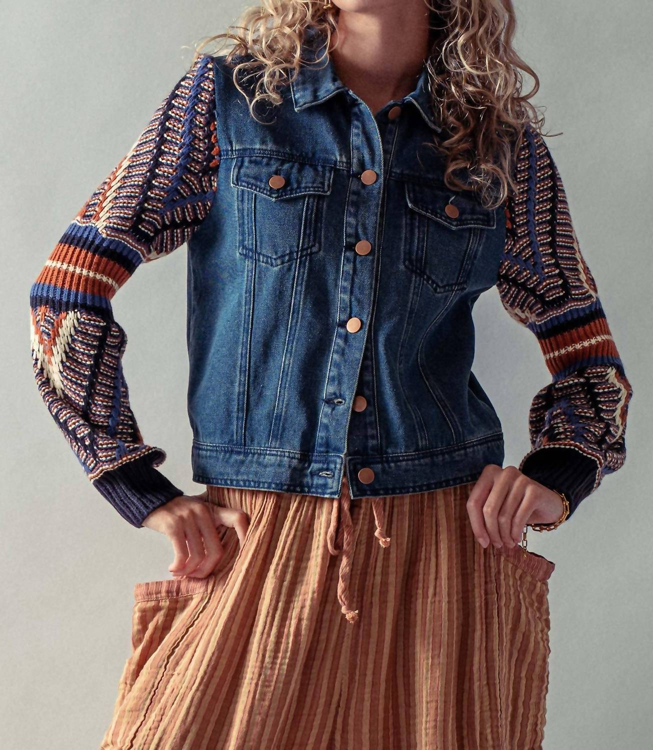 Urban Daizy - Denim Jacket With Knit Sleeves