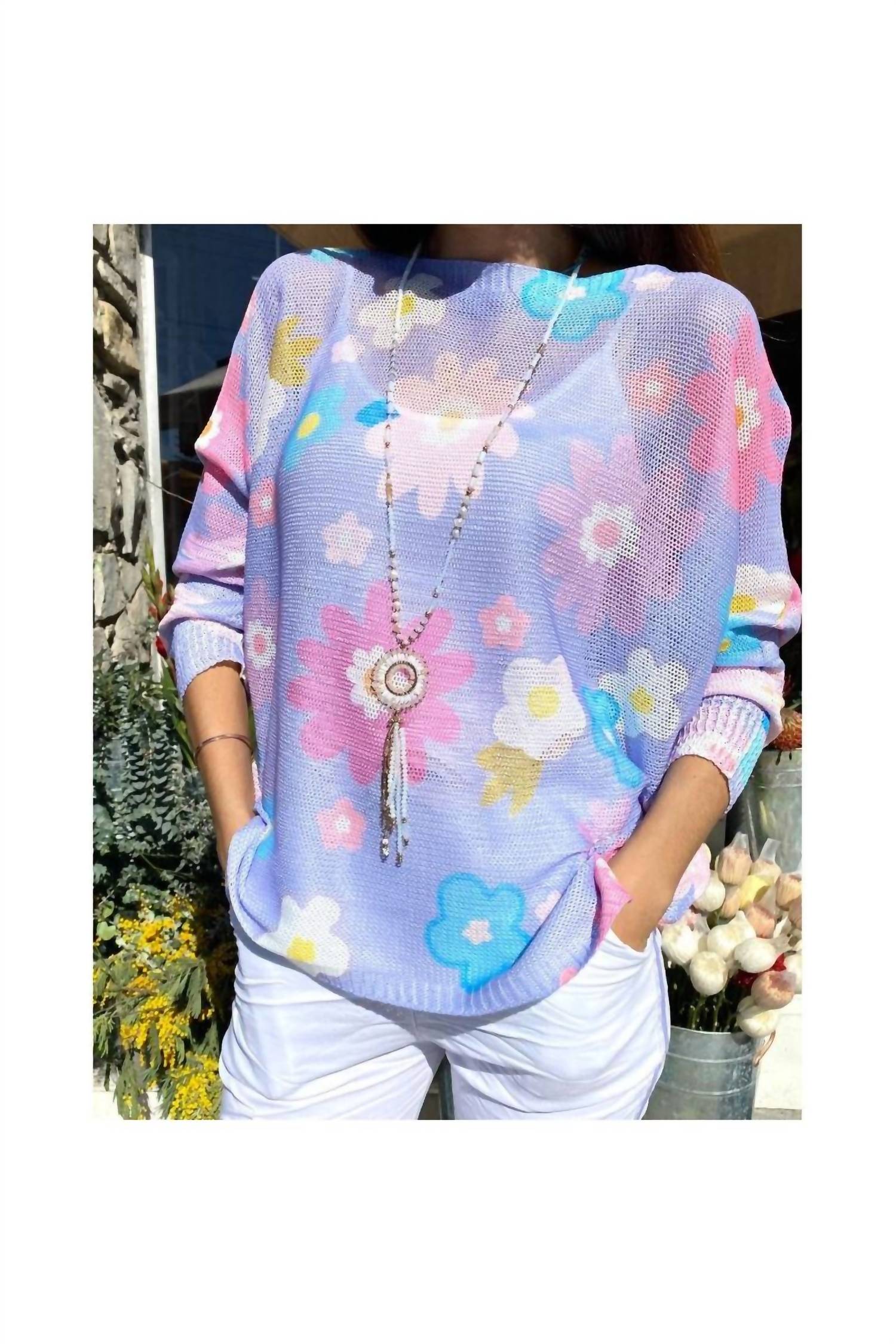 Look Mode Usa - Italian Floral Mesh Sweater