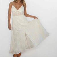 NIBI MTK Isabella Dress in cream palm embroidery - women's dress