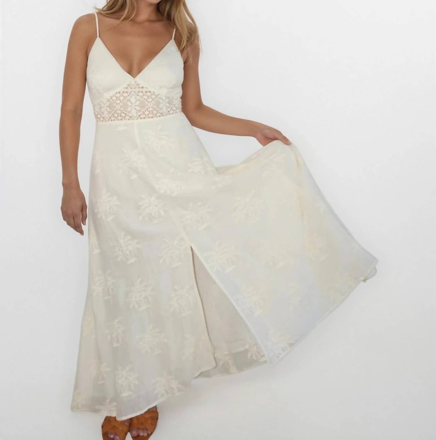 NIBI MTK Isabella Dress in cream palm embroidery - women's dress