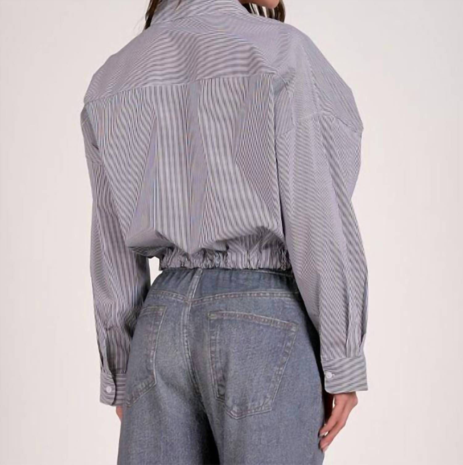Elan - Button Up Stripe Blouse With Tie Bottom