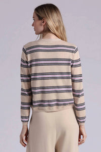 Minnie Rose - Striped V Neck Cardigan