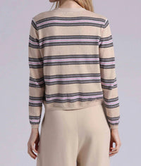 Minnie Rose - Striped V Neck Cardigan