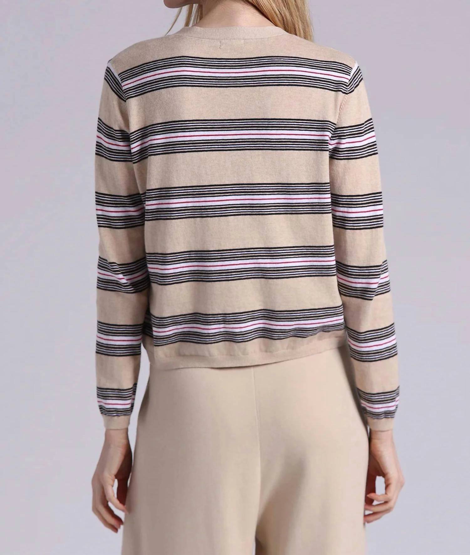 Minnie Rose - Striped V Neck Cardigan