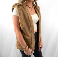 Olivaceous - Women's Sherpa And Faux Leather Vest