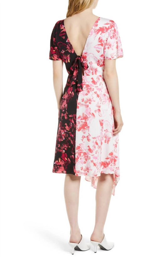 Lewit - Silk Blend Floral Print Stretch Double Contrast Midi Dress