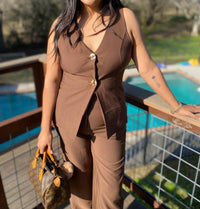 Mf - Button Front Vest And Wide Leg Trousers Set