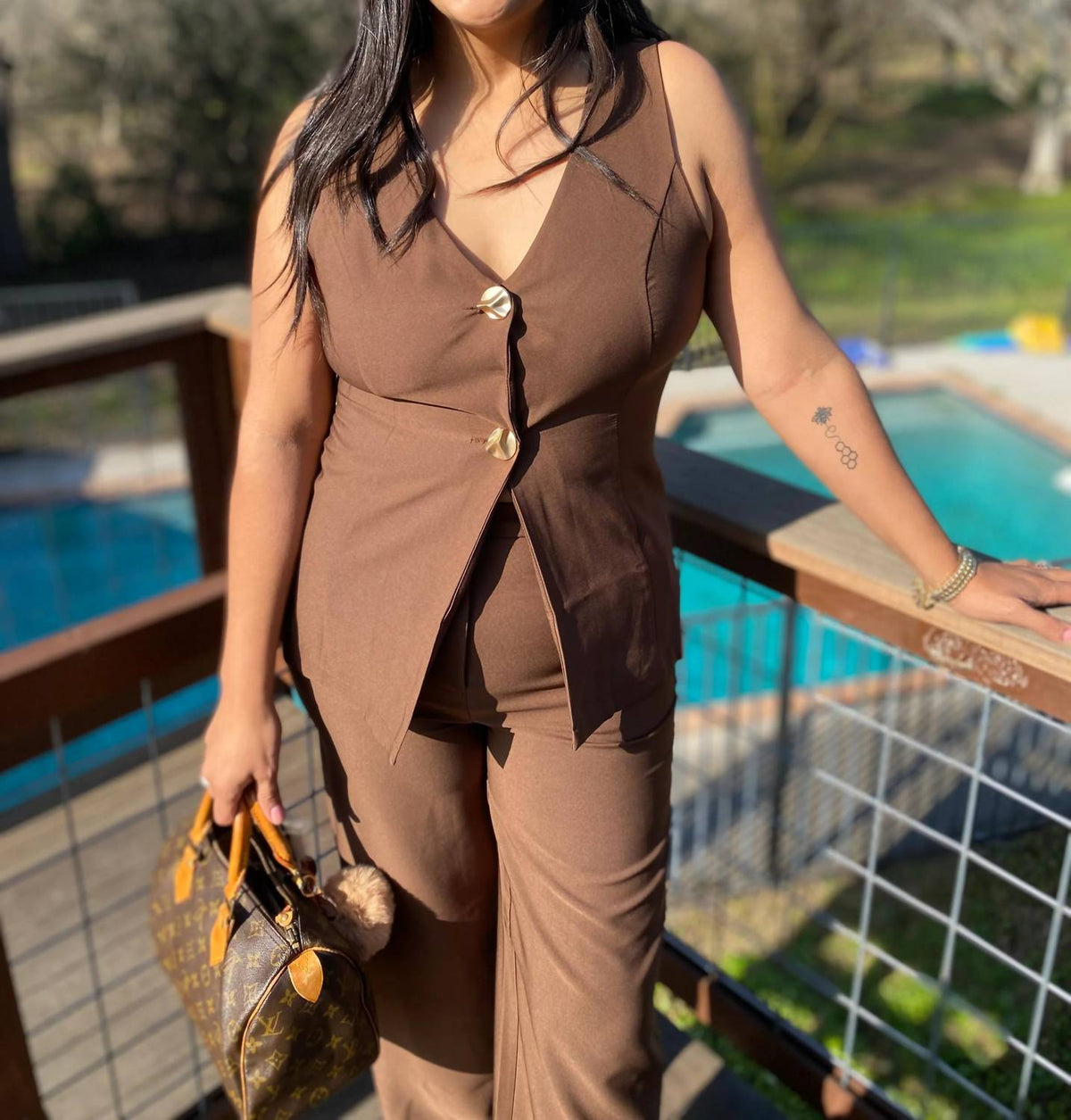 Mf - Button Front Vest And Wide Leg Trousers Set