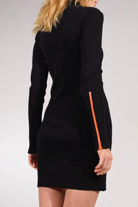 MULTICOLOR ZIPPER RIBBED-KNIT MOCK NECK MINI DRESS