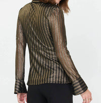 Current Air - Metallic Striped Twist-front Blouse