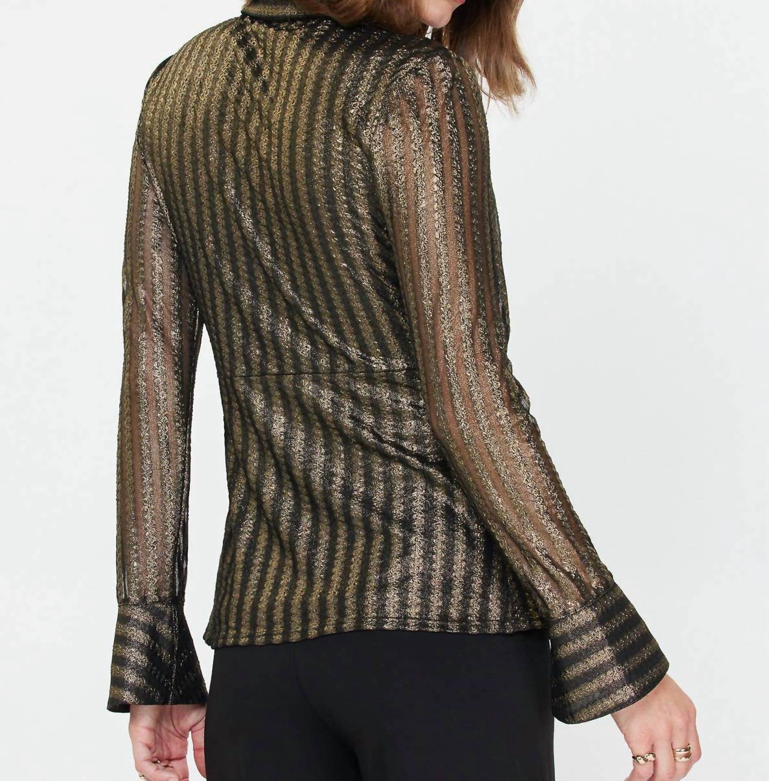 Current Air - Metallic Striped Twist-front Blouse