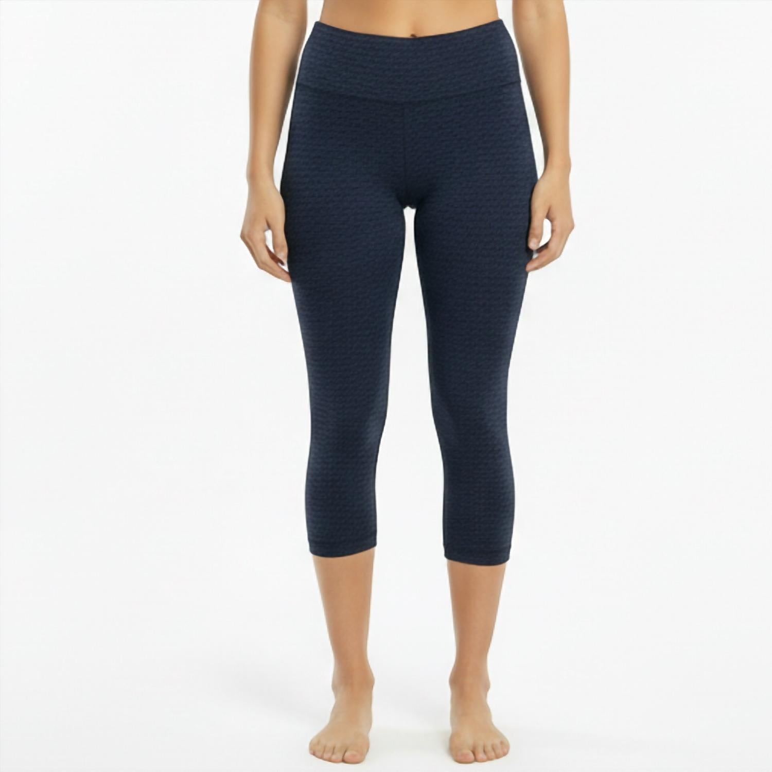 BBrazil Clothing Basket Weave Jacquard Capri Leggings in indigo blue - women's pants