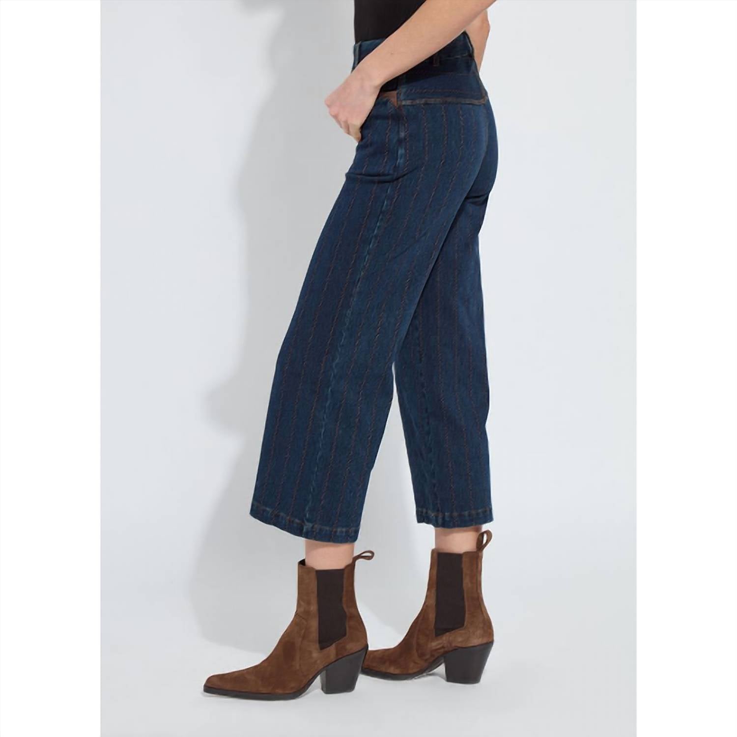 Lysse Landon Embroidered Wide Leg Pants in indigo - women's pants - alternate view