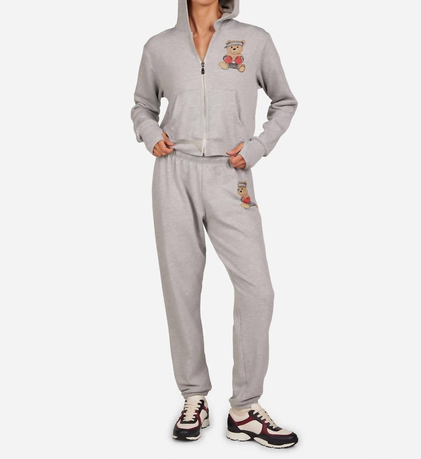 Lauren Moshi tansy sweat pant with boxing glove teddy bear in grey - women's pants