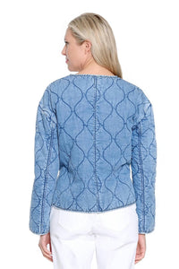 TRU LUXE Quilted Denim Jacket in medium indigo - women's jacket - alternate view