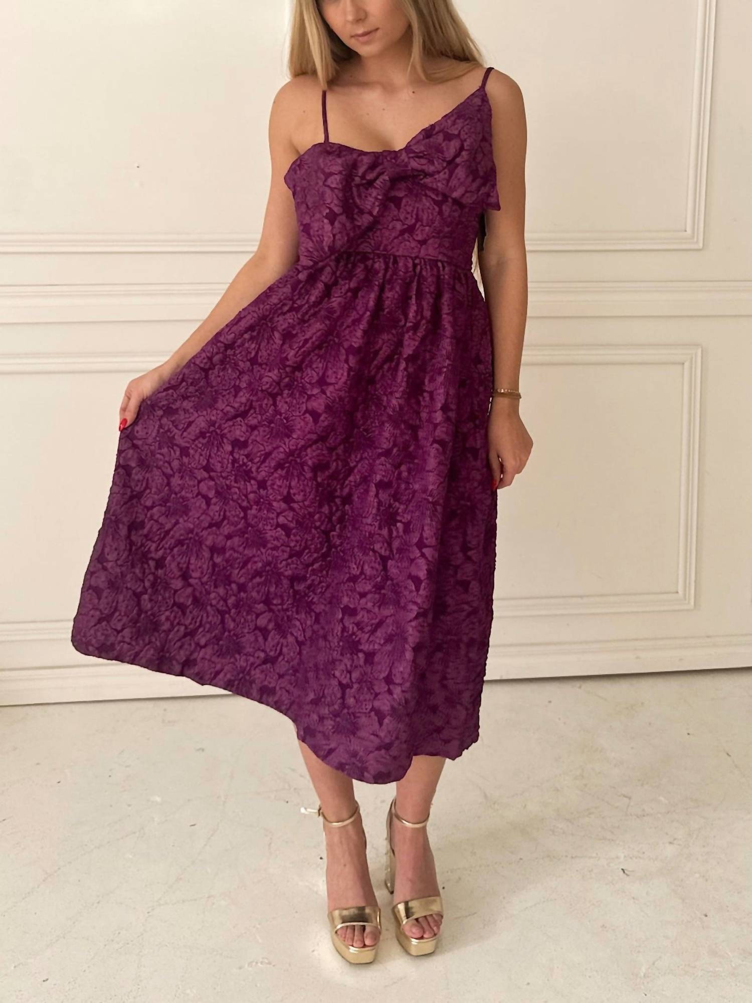 Meet Me in Santorini Jacquard Bow Midi Dress in santorini jacquard bow midi dress in violet - women's dress