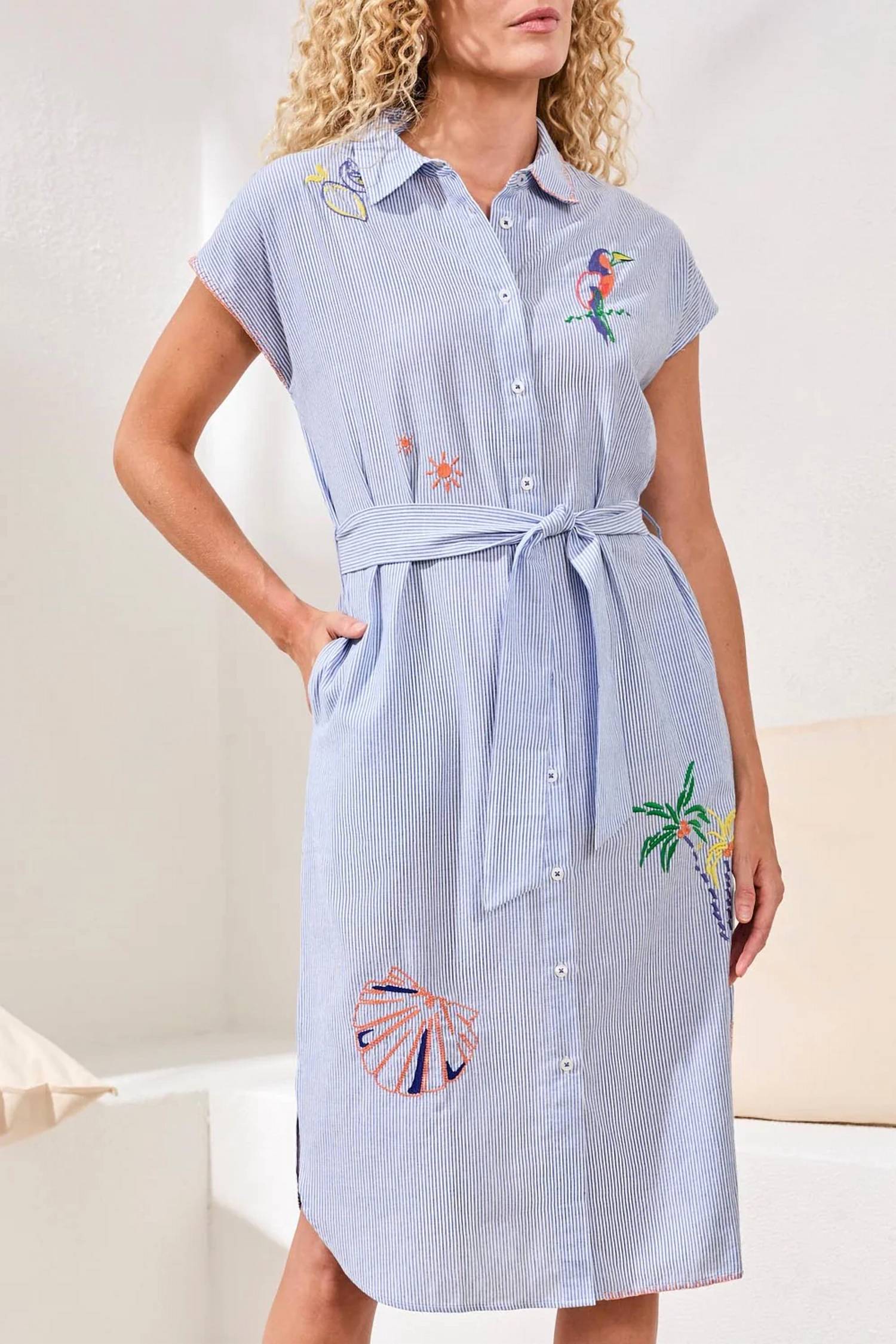 Tribal - Embroidered Shirt Midi Dress