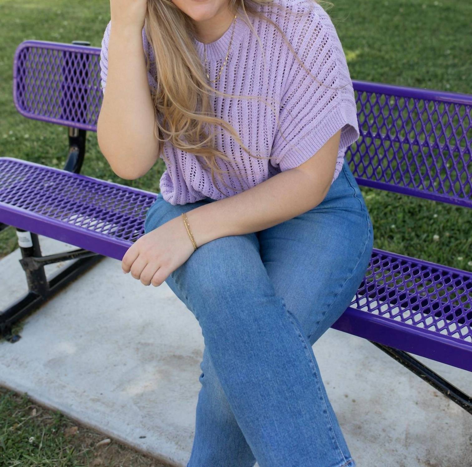 ee:some Dreams Knit Short Sleeve Top in lavender - women's blouse - alternate view