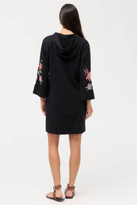 Johnny Was ZIP UP HOODED KNIT BEACH DRESS JUNIE in black - women's dress - alternate view