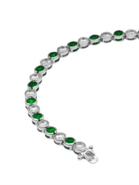 Allyanna Gifts Women's Sterling Silver Alternating Clear & Colored Cz Bezel Tennis Bracelet in green - women's jewelry - detail view