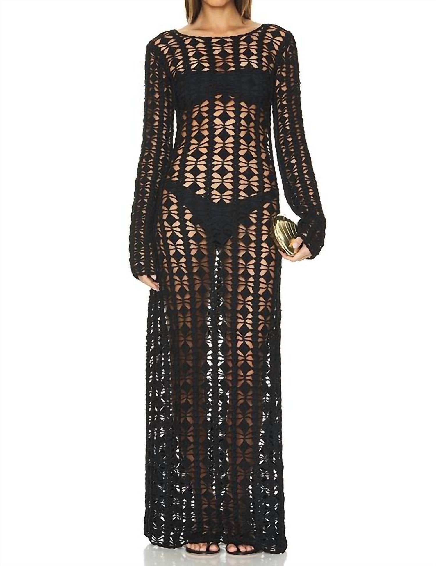 Beach Riot - Ariana Crochet Maxi Dress - black - clothing - cotton
