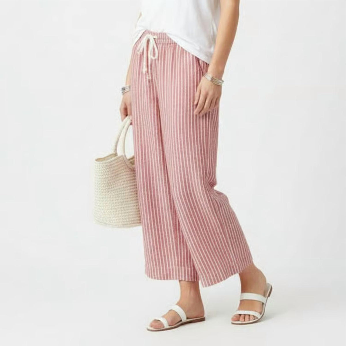 Beachlunchlounge - Margo Linen Blend Striped Capri Pants