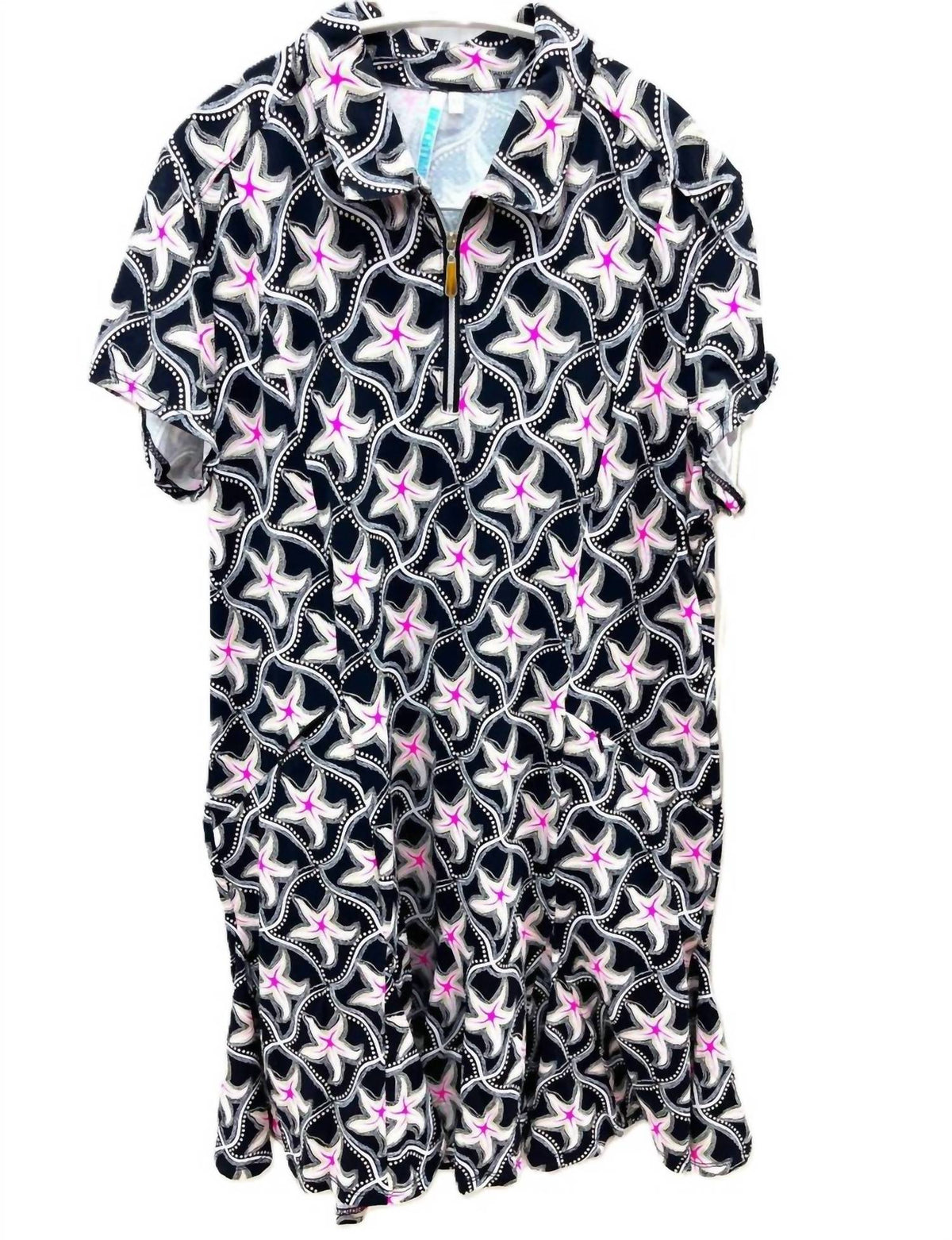 Beachtime - Starfish Zip Front Ruffle Hem Dress