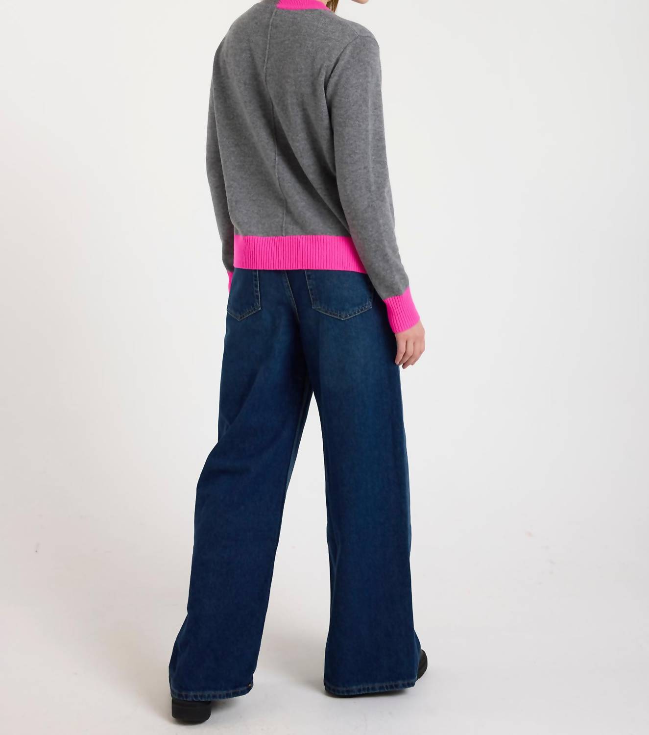 Brodie Cashmere Colour Pop Maya Cashmere Jumper in mid grey - women's sweater - alternate view