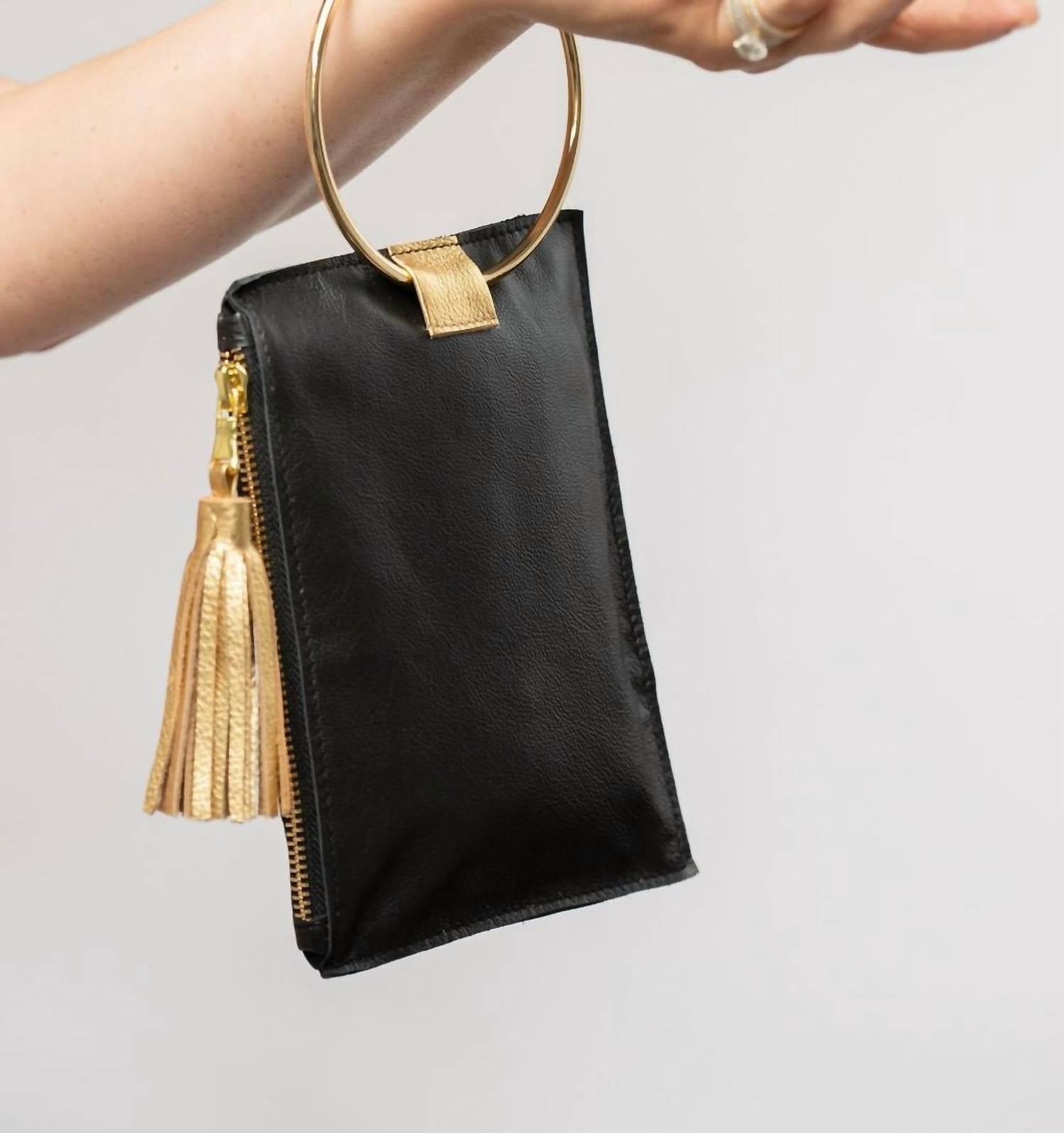 Beau & Ro - Gold Ring Wristlet - bags - black - clutches