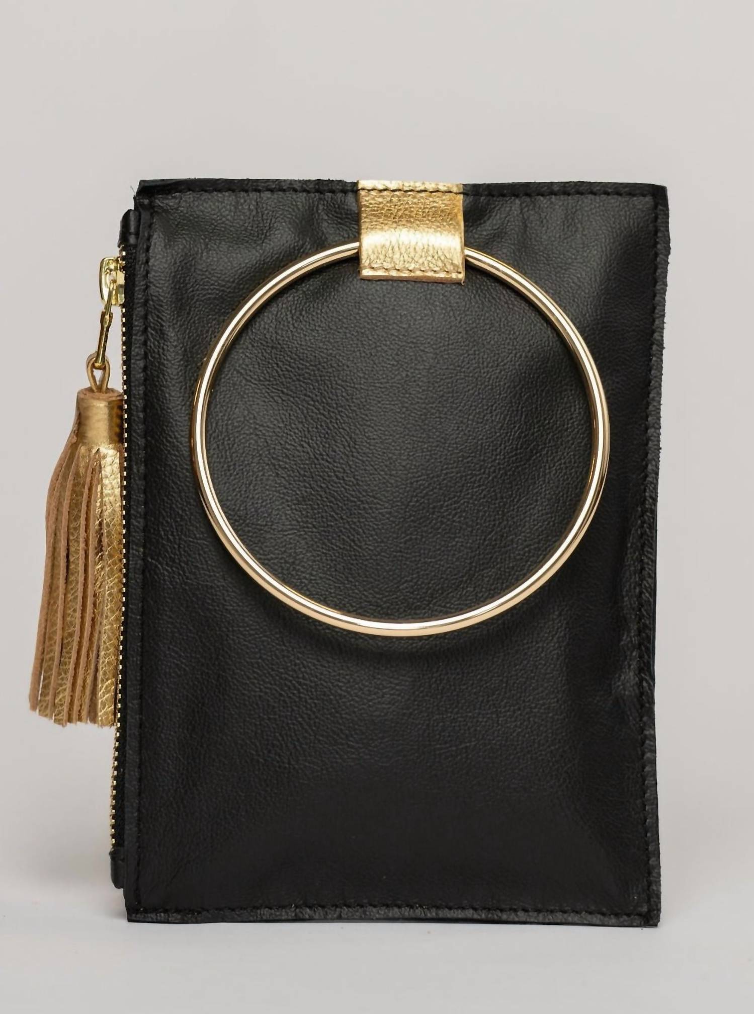 Beau & Ro - Gold Ring Wristlet - bags - black - clutches