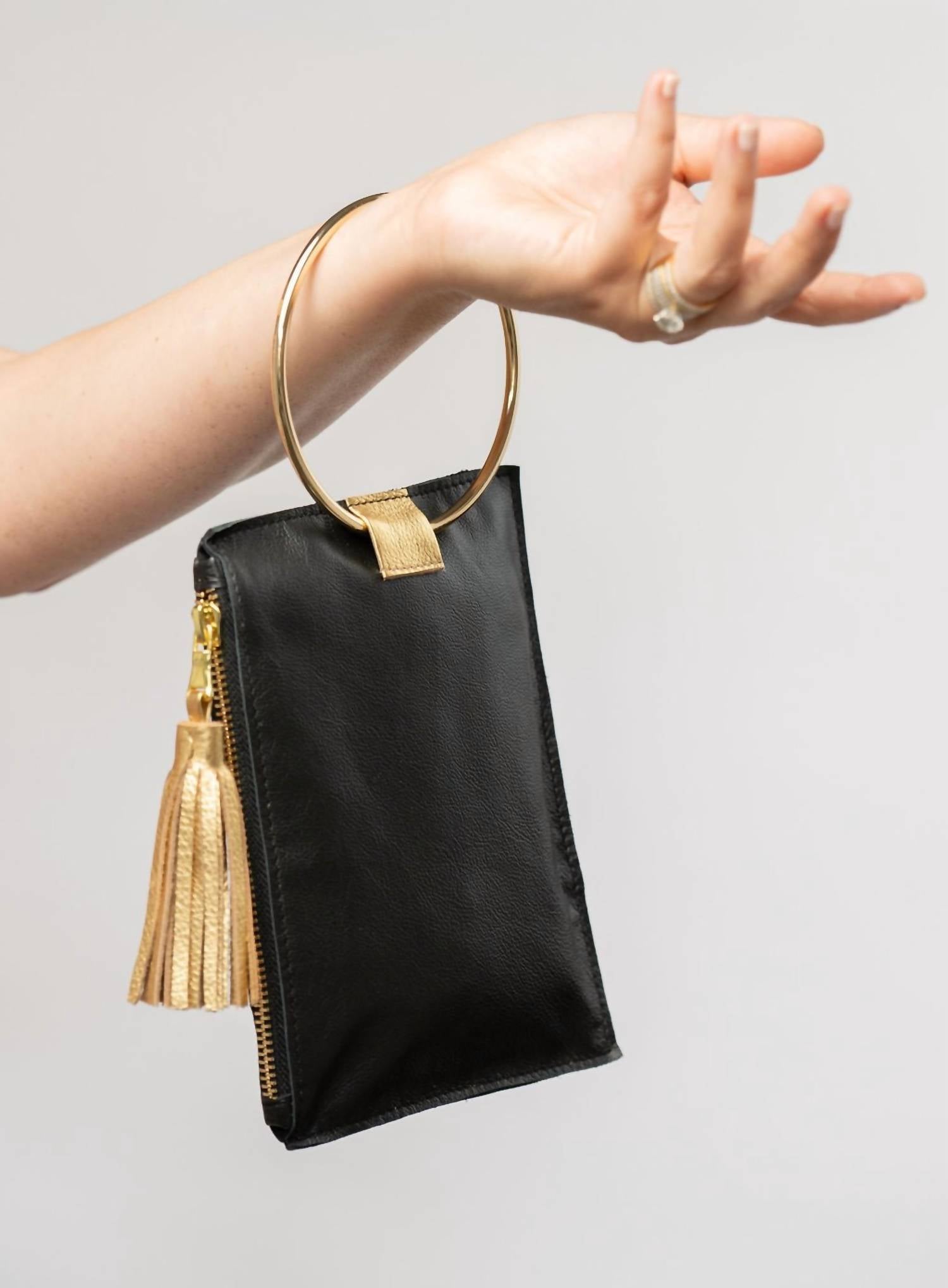 Beau & Ro - Gold Ring Wristlet - bags - black - clutches