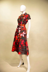 Samuel Dong - Print Short Sleeve A-line Double Breast Trench Dress