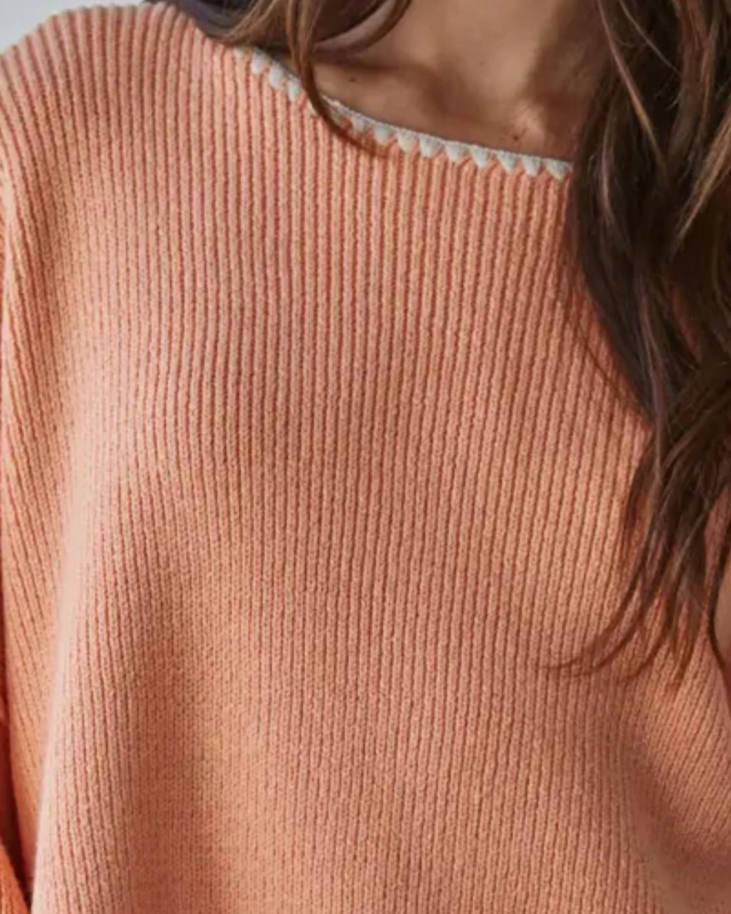 By Together Oversized Knit Sweater in coral - women's sweater - detail view