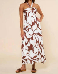 Deon - Palm Halter Print Maxi Dress