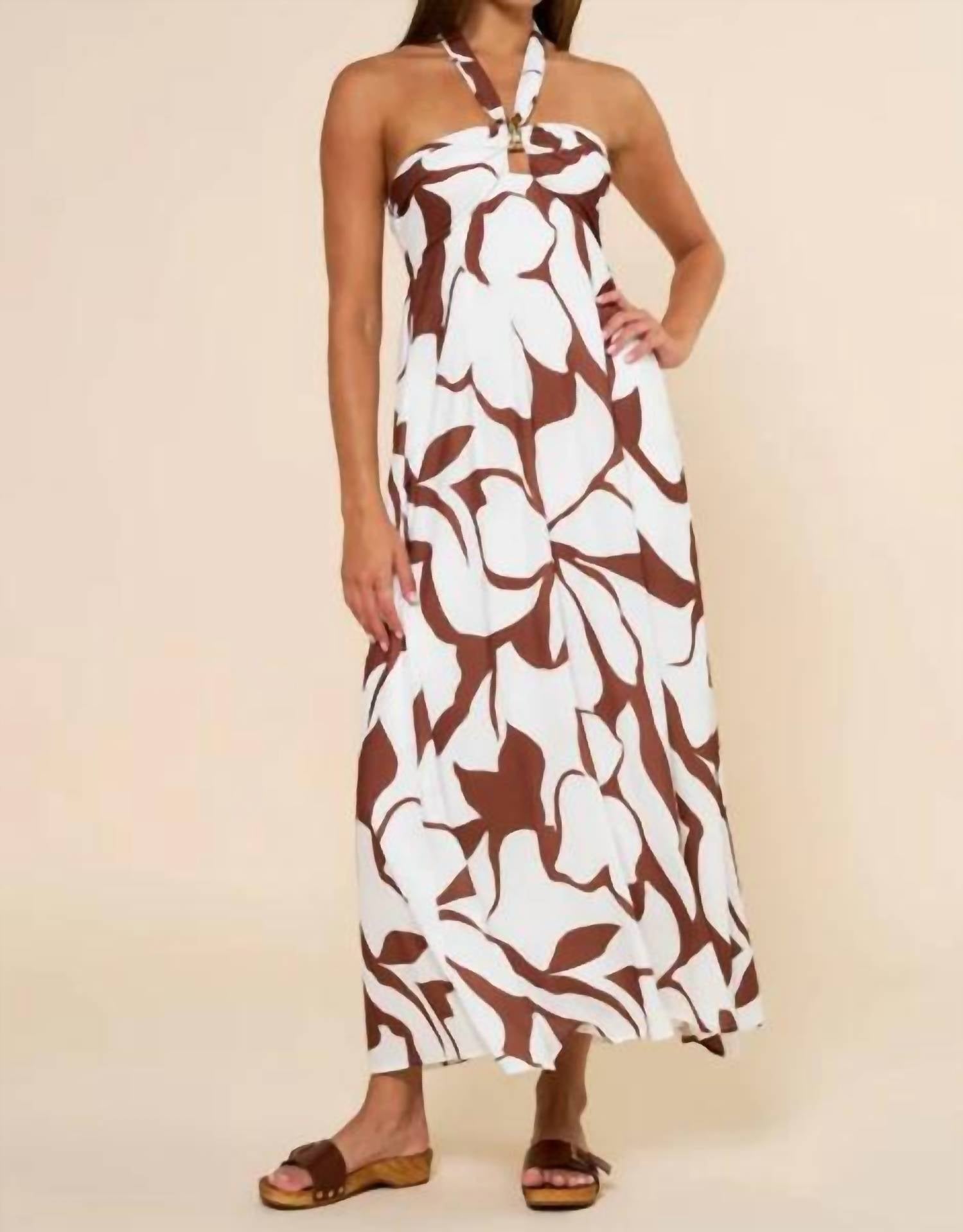 Deon - Palm Halter Print Maxi Dress