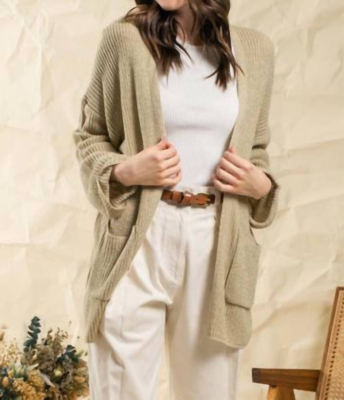 Blu Pepper - Front Pockets 3/4 Cuffed Sleeves Cardigan