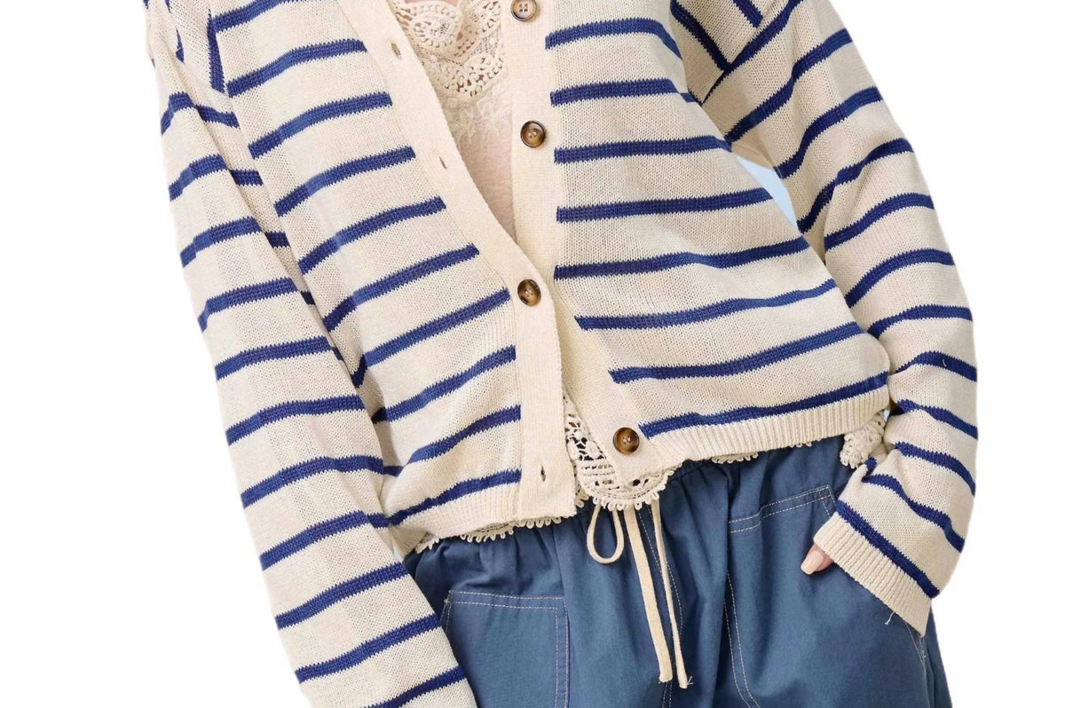 La Miel - Coastal Striped V-neck Cardigan Sweater