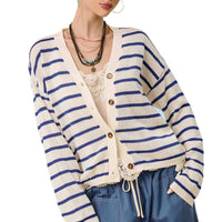 La Miel - Coastal Striped V-neck Cardigan Sweater