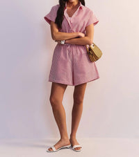 Elan - Gameday Pinstripe Button-down Romper