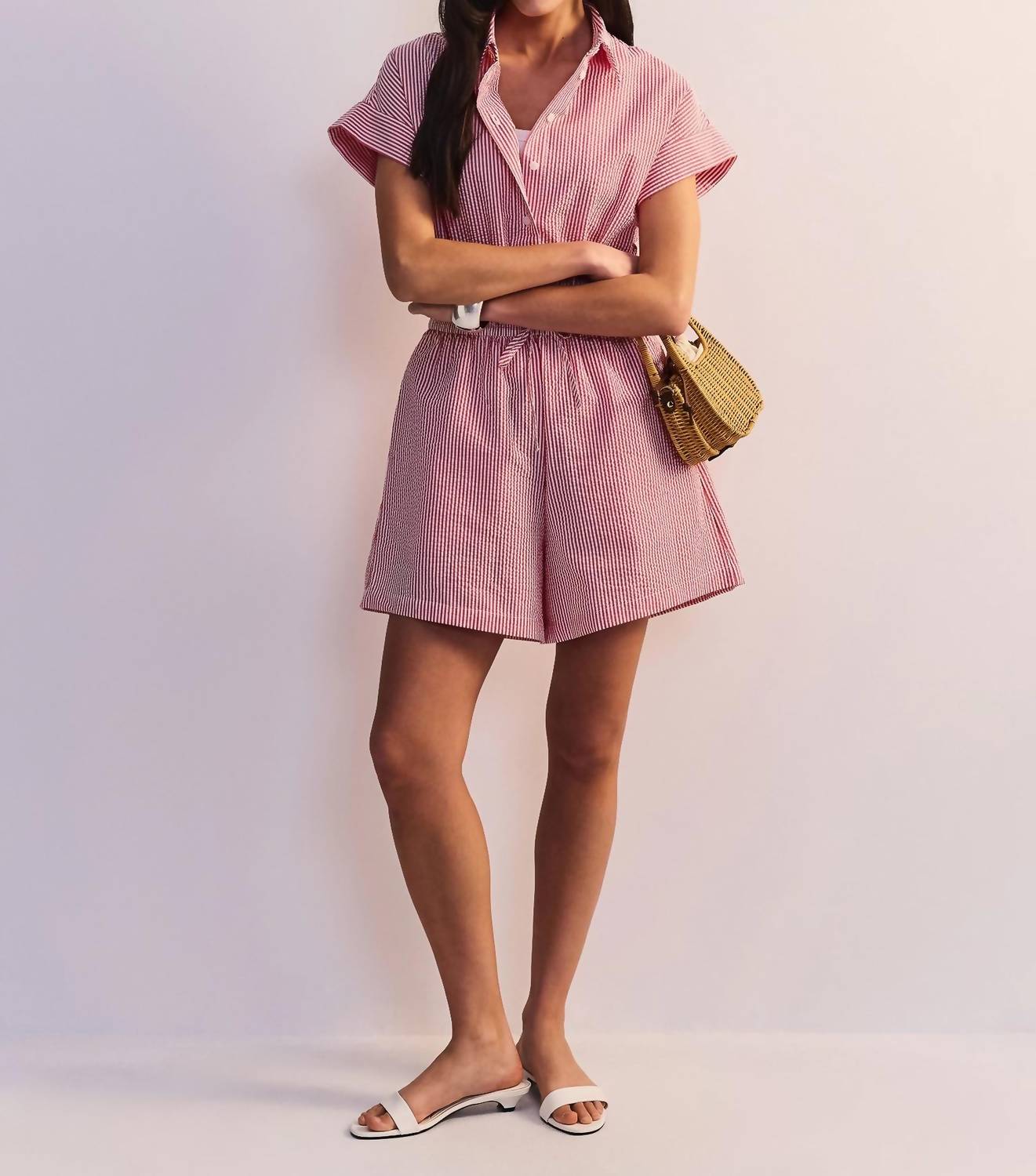 Elan - Gameday Pinstripe Button-down Romper