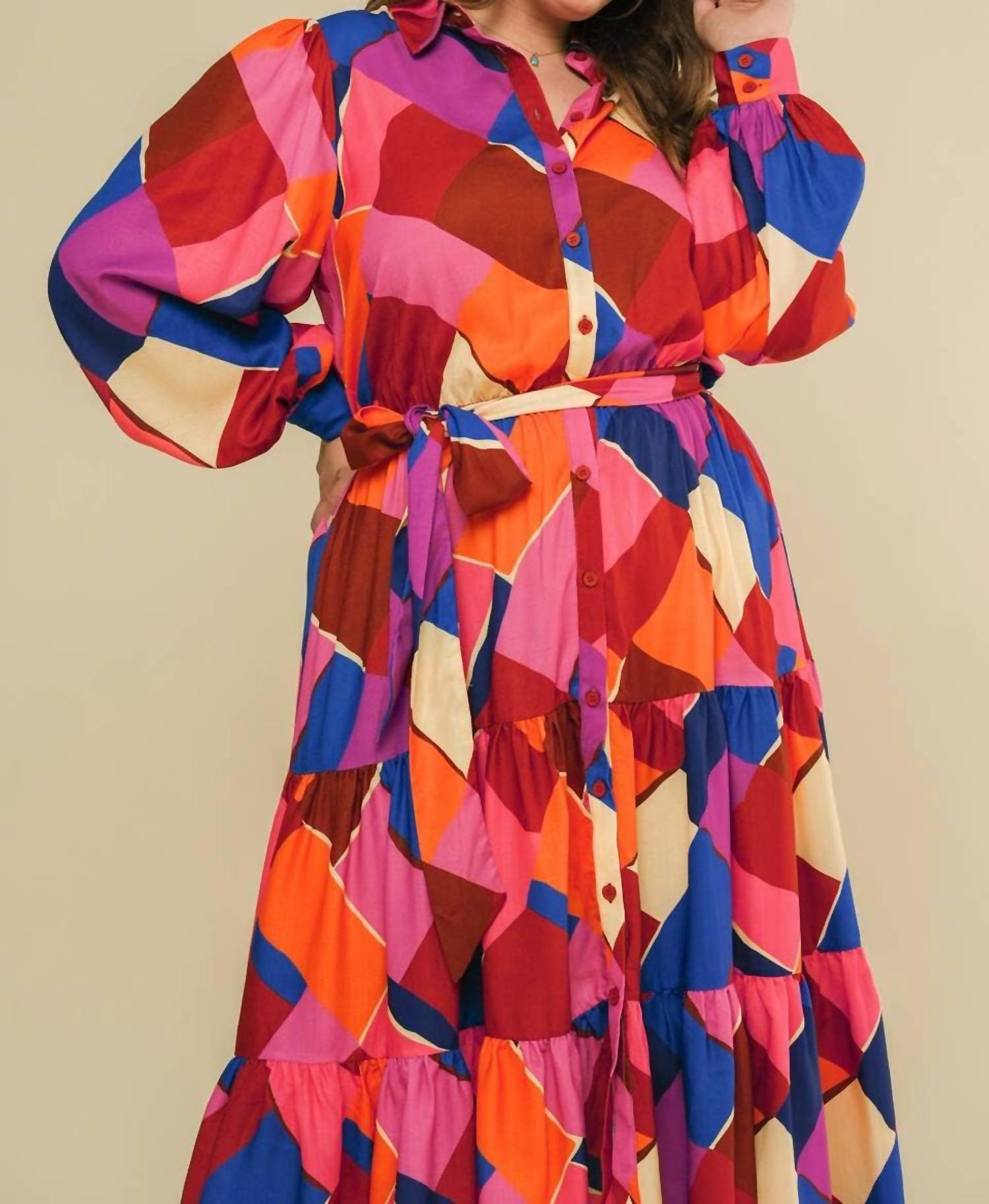 Flying Tomato - Printed Woven Midi Dress