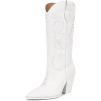 Isnom - Women's Faux Leather 4" Heel Knee High Western Boots