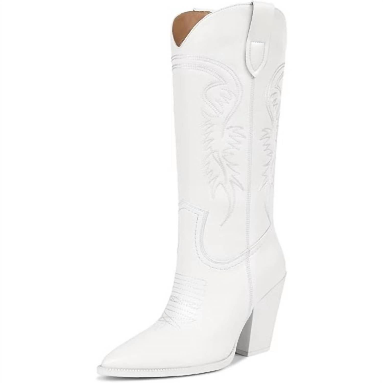 Isnom - Women's Faux Leather 4" Heel Knee High Western Boots