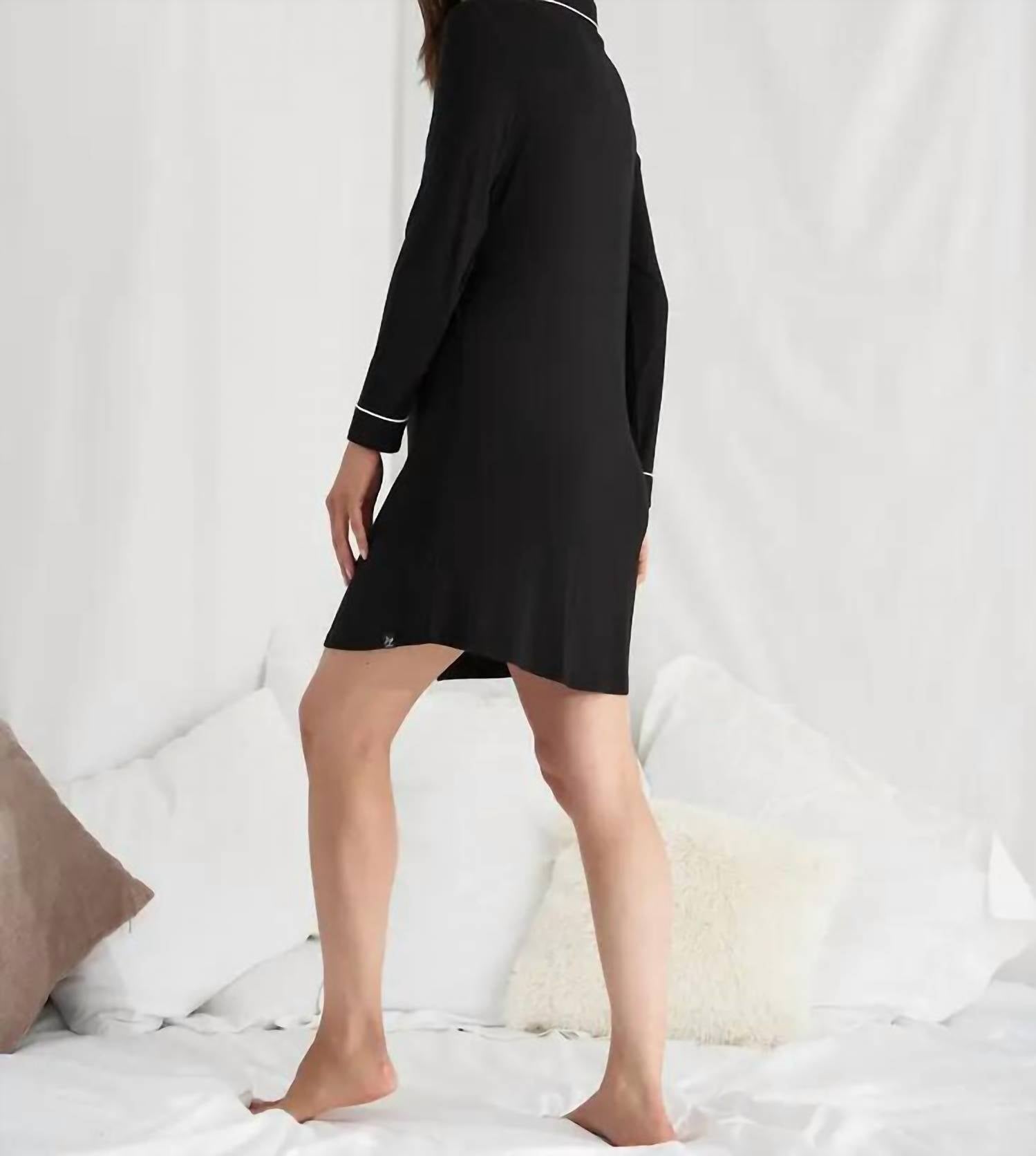 Pretty You London - Button Down Bamboo Cotton Long Sleeve Sleepshirt