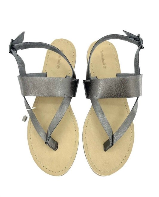 Timberland - Women's Carolista Metallic Pewter Ankle Strap Thong Leather Sandals