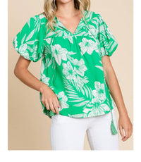 Jodifl - Island Vibes Hawaiian Floral Shirt With Puff Sleeves